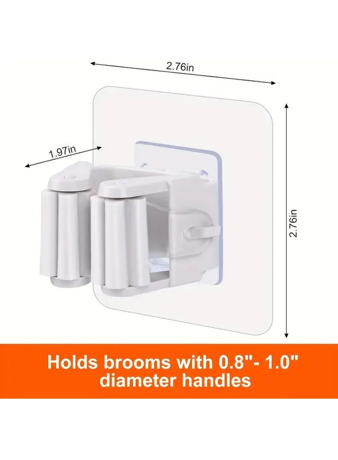 White Heavy Duty Wall Mounted Mop Broom Holder No Drilling Adhesive Space Saving - Image 5